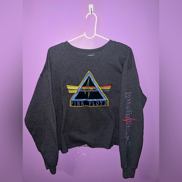 Pink Floyd Cropped Distressed Embroidered Crew Neck - Picture 1 of 6